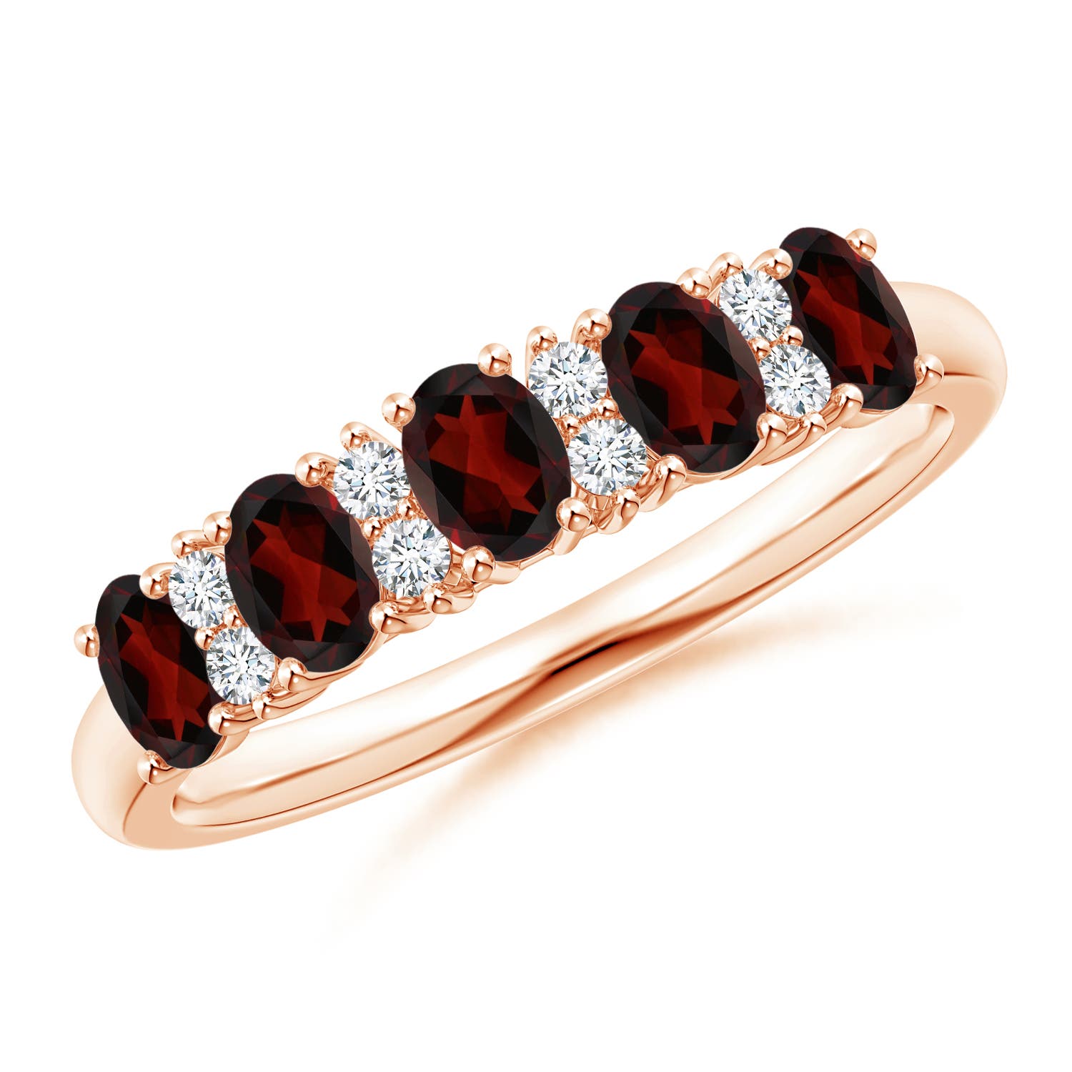 Angara 1.0 Carat Five Stone Garnet and Diamond Wedding Ring in 18K Rose Gold
