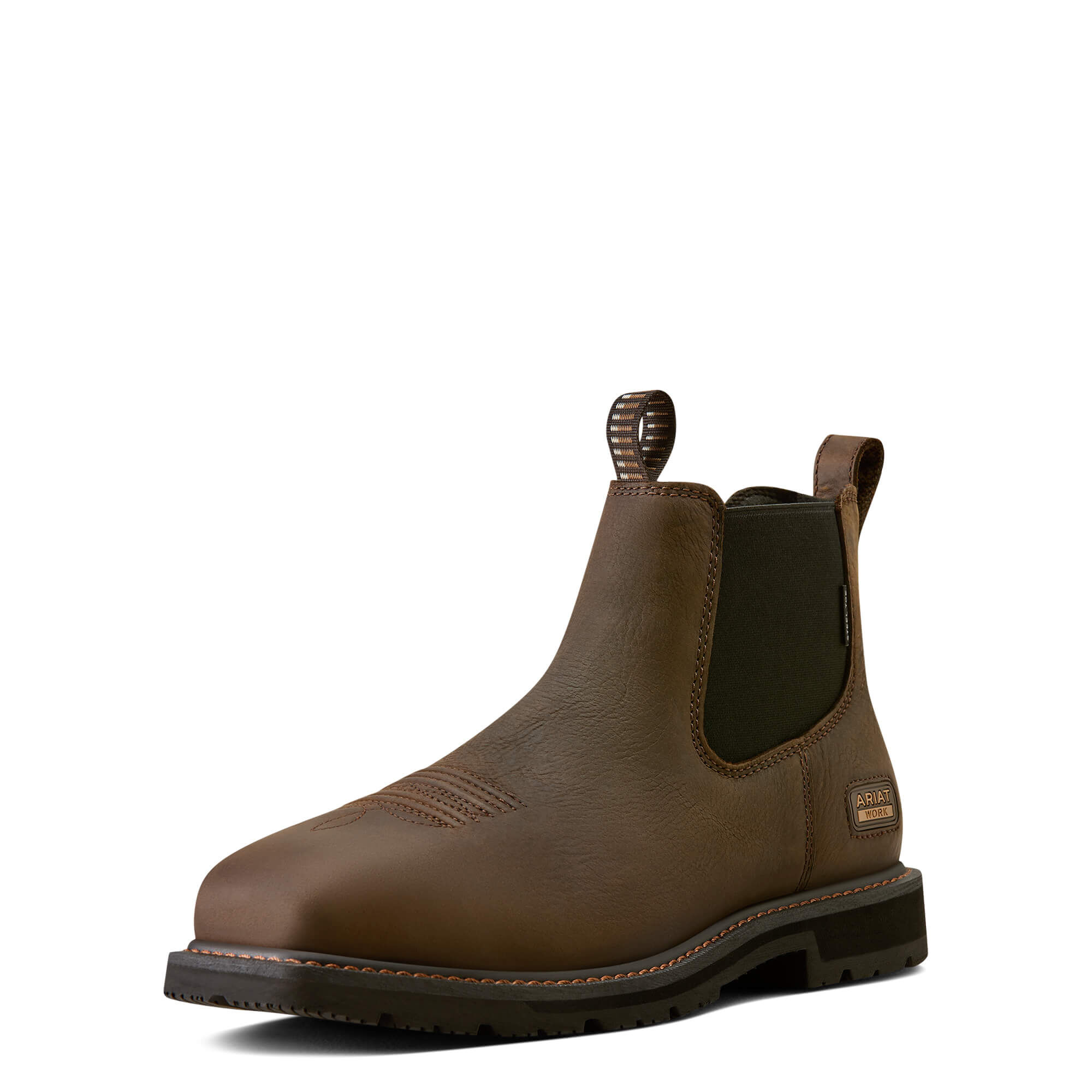 Men's Groundrancher Chelsea Wide Square Toe Steel Work Boots in Dark Brown, D Medium Width, Size 7, by