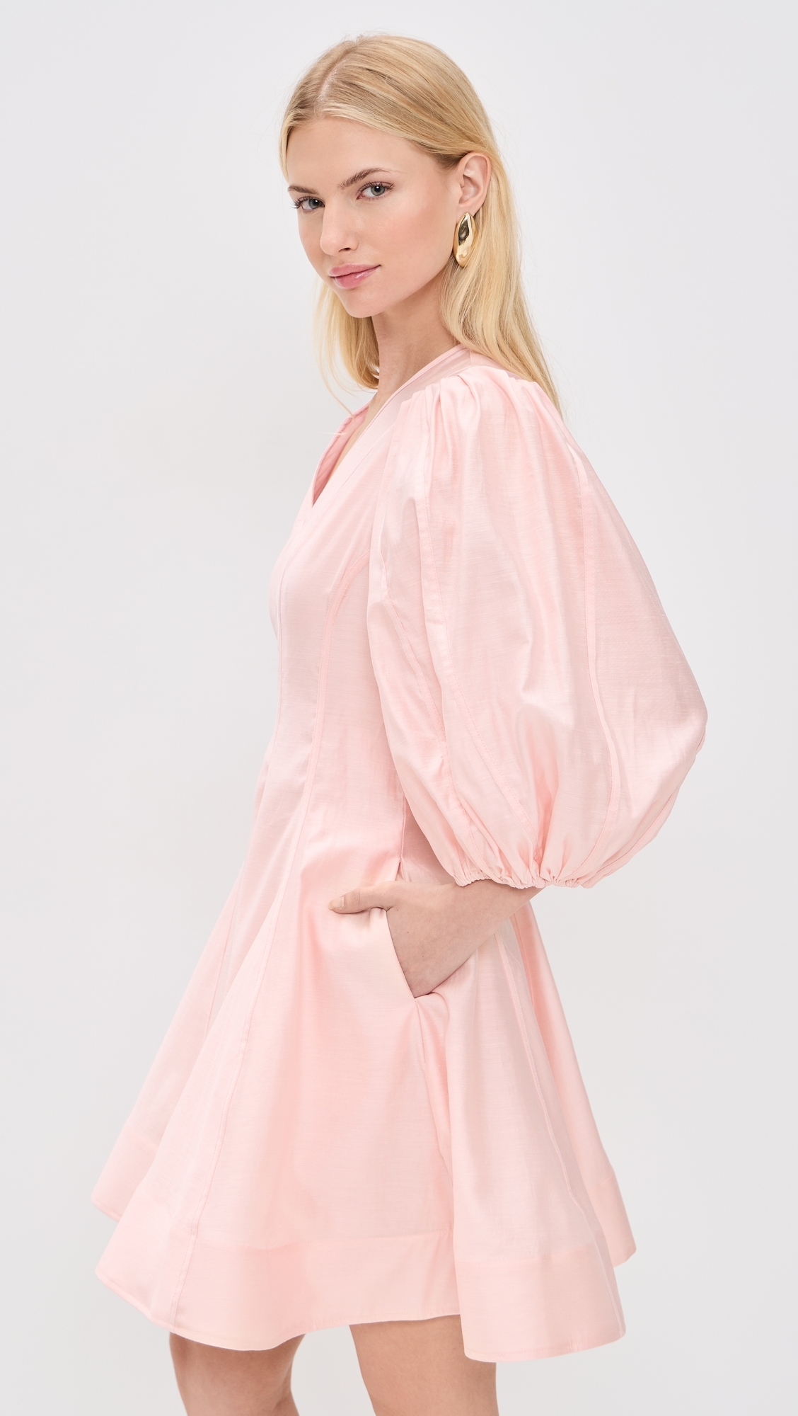 Puff Sleeve Flare Mini Dress Pink