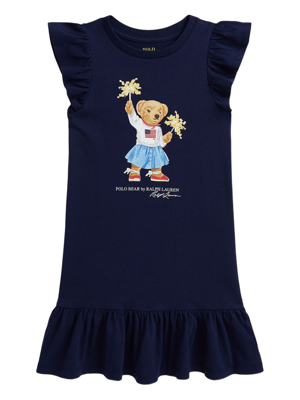 Polo Bear ruffled-sleeve dress - Blue