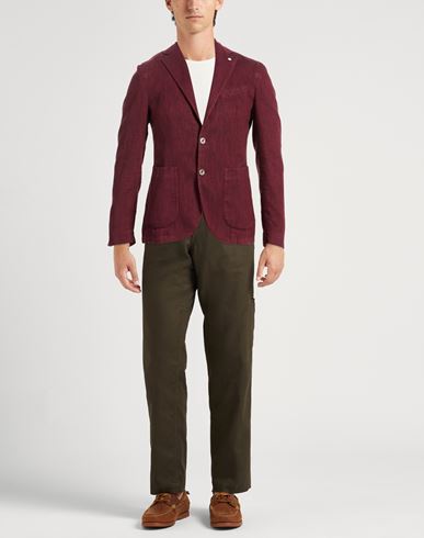 L. b.m. 1911 Man Blazer Burgundy Size 38 Linen, Cotton