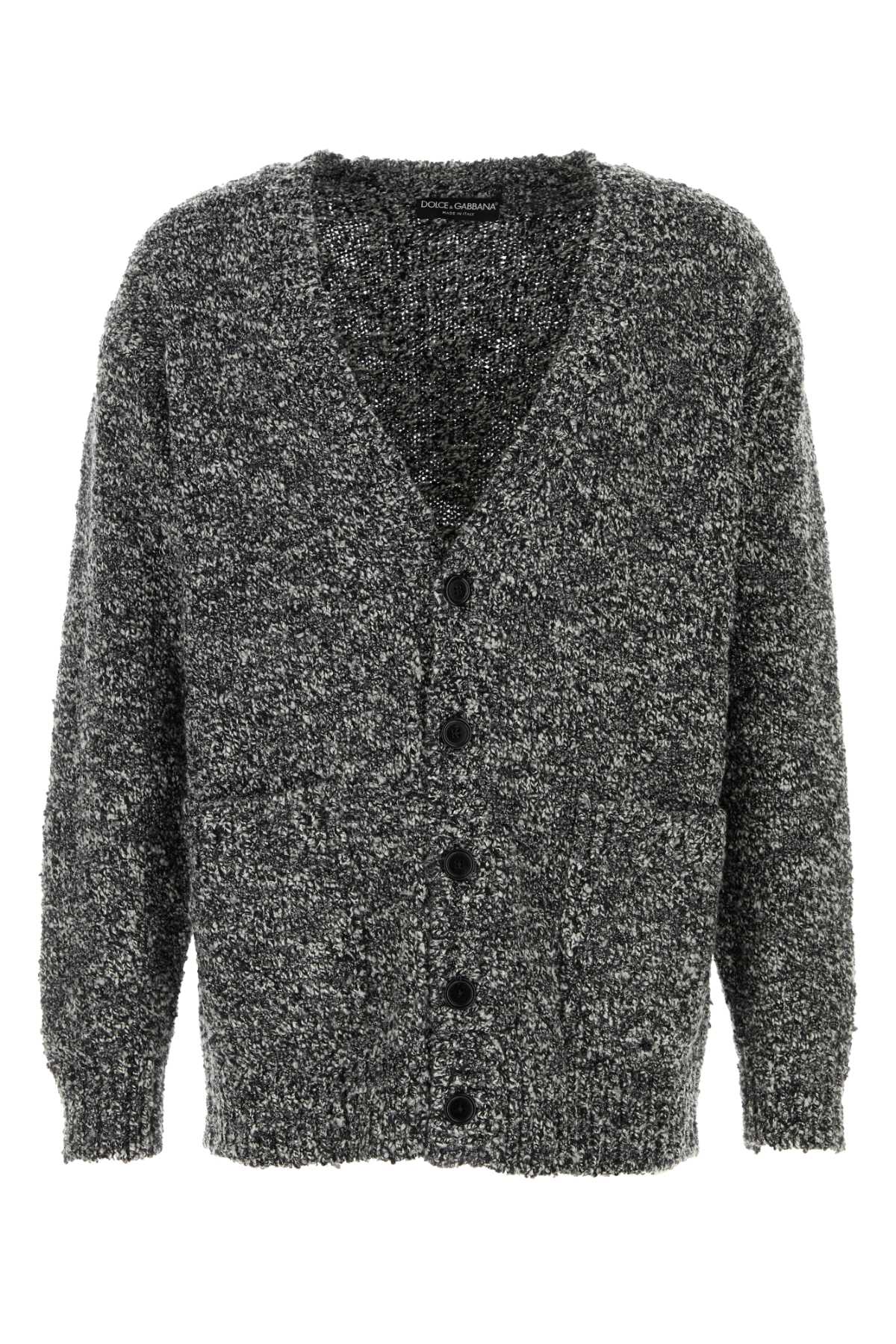 Virgin Wool-Nylon Melange Cardigan — Gray