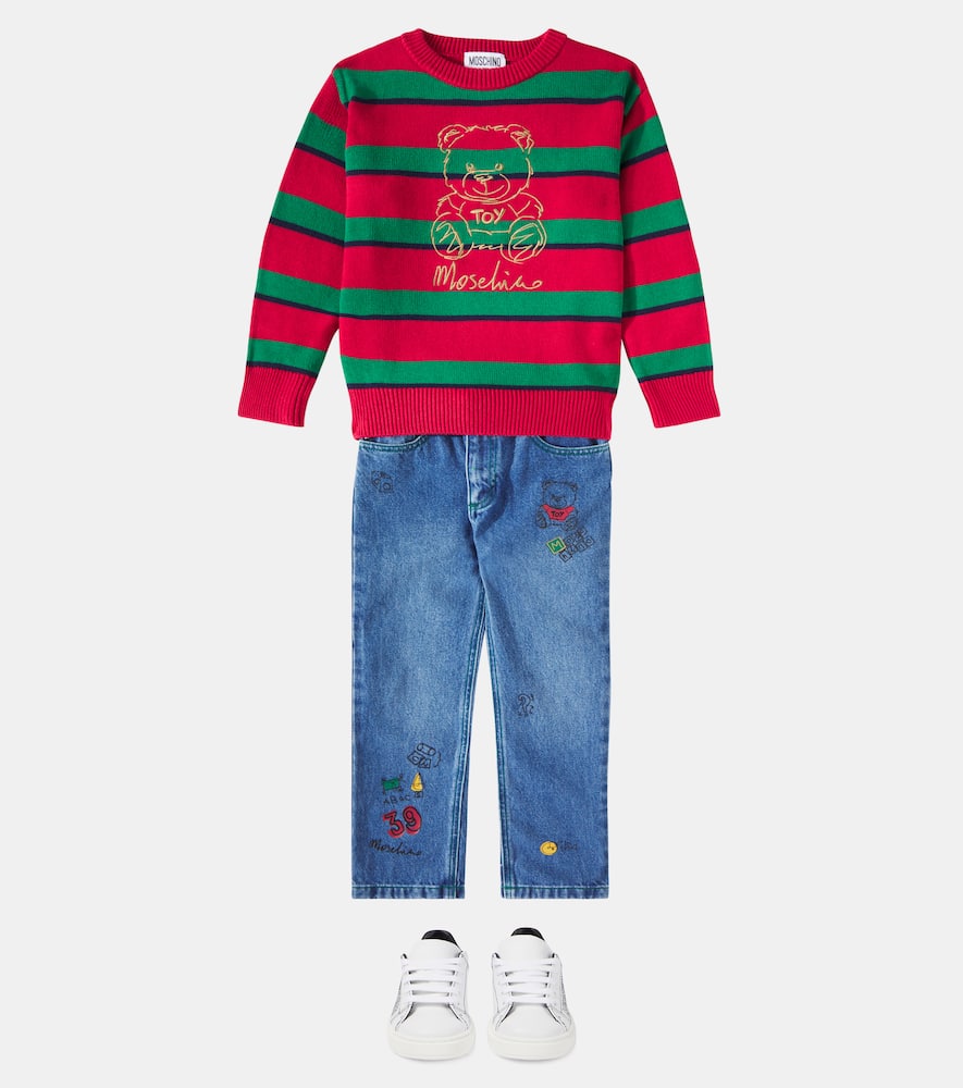 Moschino Kids Teddy Bear striped cotton and wool sweater