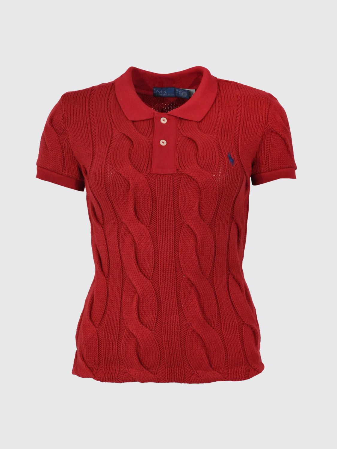 Cable-knit polo top - White