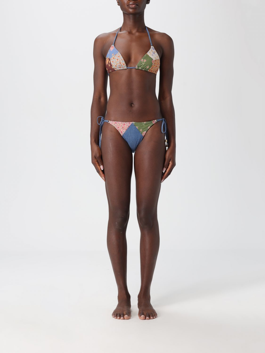Patchwork-print bikini set - Blue