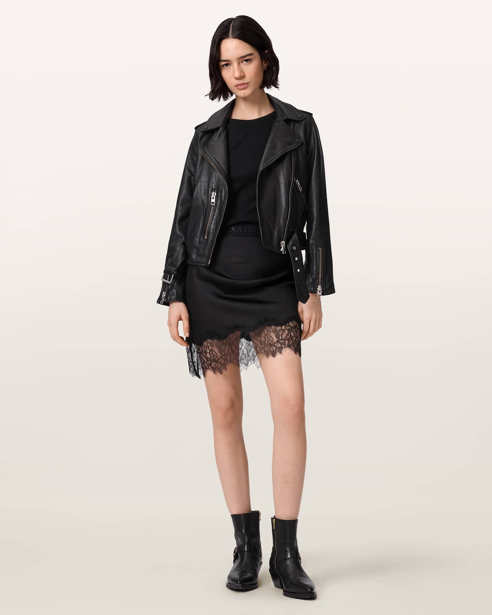 Azar Lace Trim Satin Mini Skirt