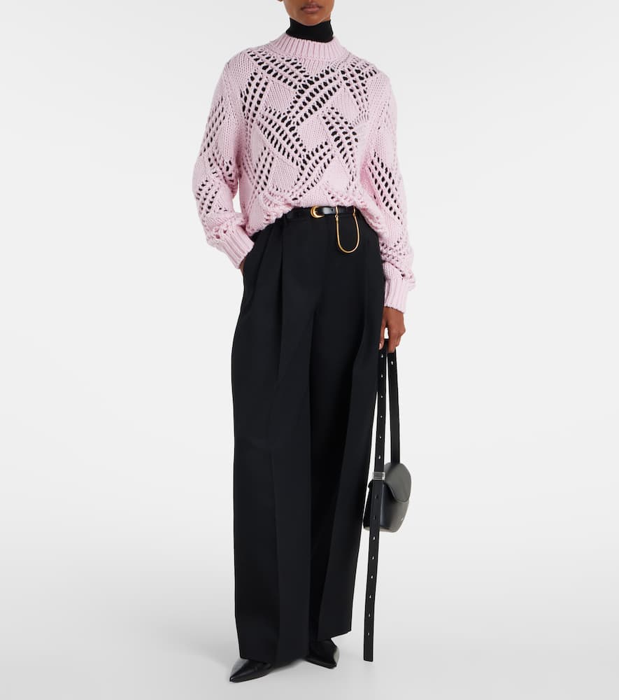Lace-trimmed virgin wool sweater