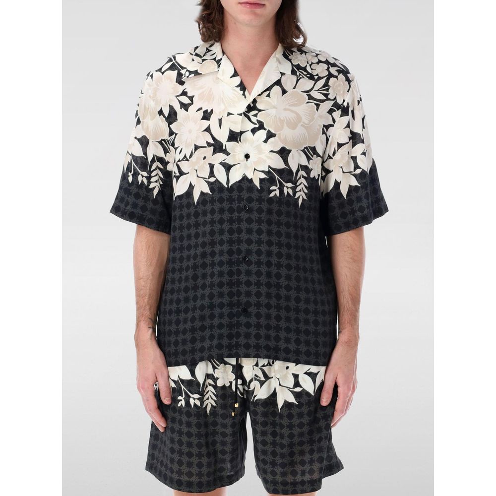 Floral-Print Camp Collar Shirt — Black