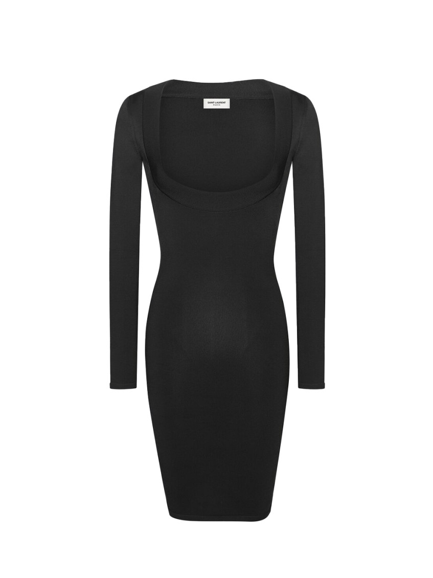 Plunging Round Neck Long-sleeved Dress