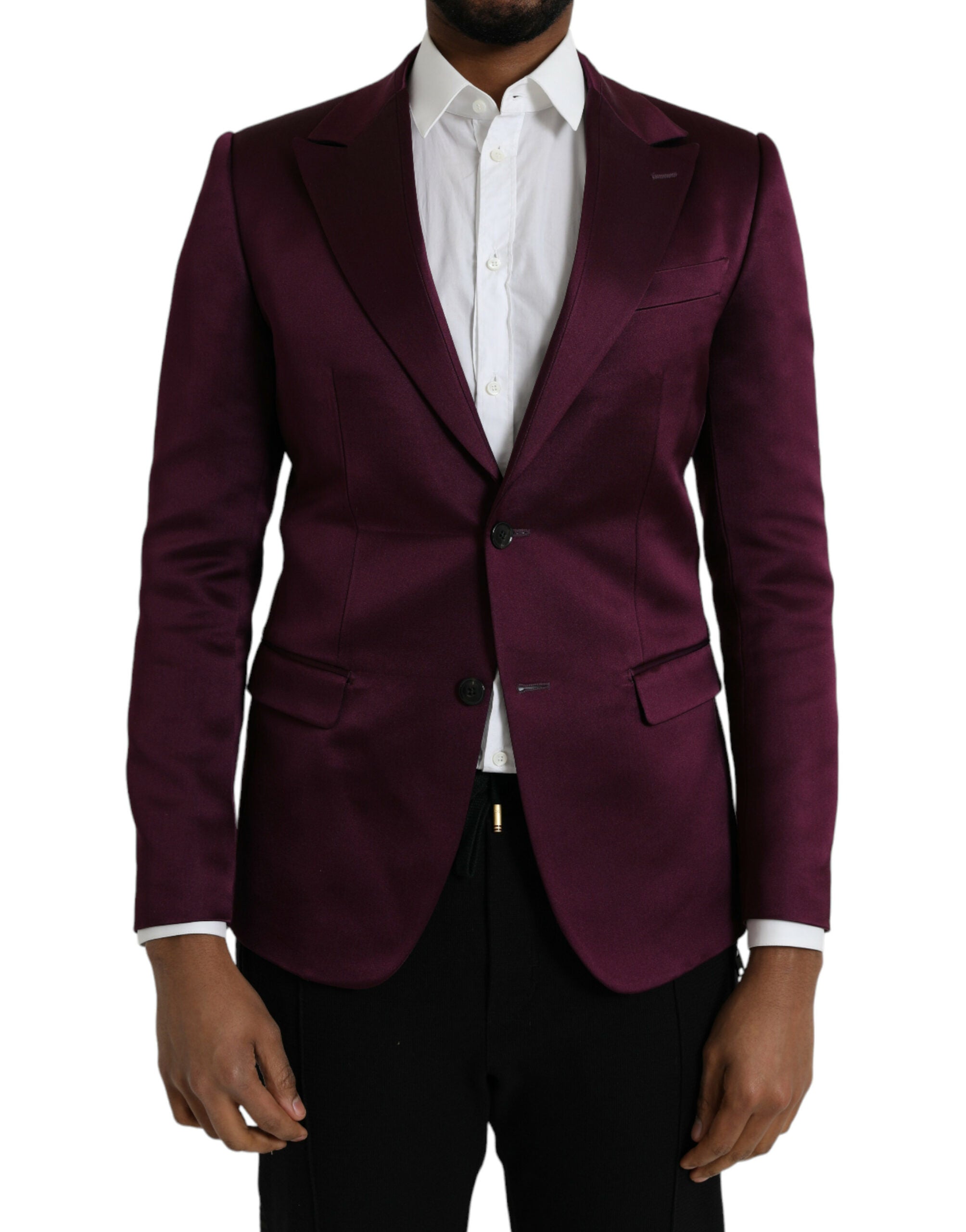Silk Single-Breasted Blazer — Maroon