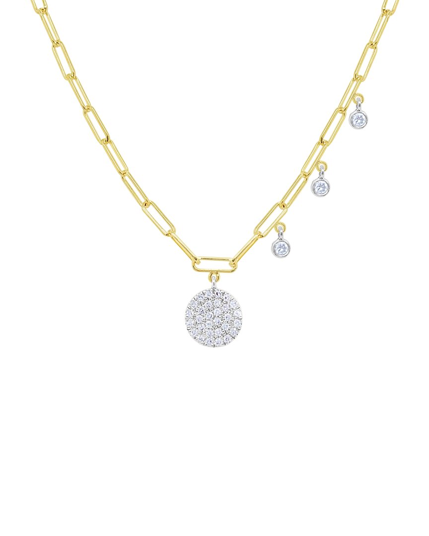 14K Two-Tone 0.24 Ct. Tw. Diamond Paperclip Disc Necklace