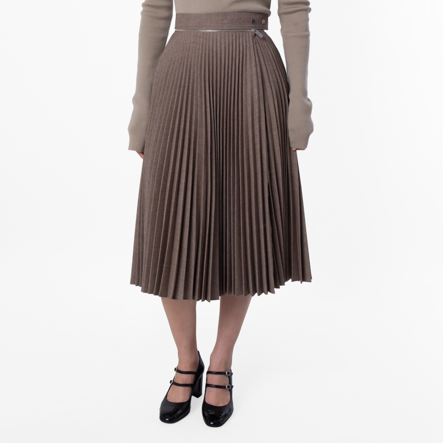 Pleated Wool Midi Skirt