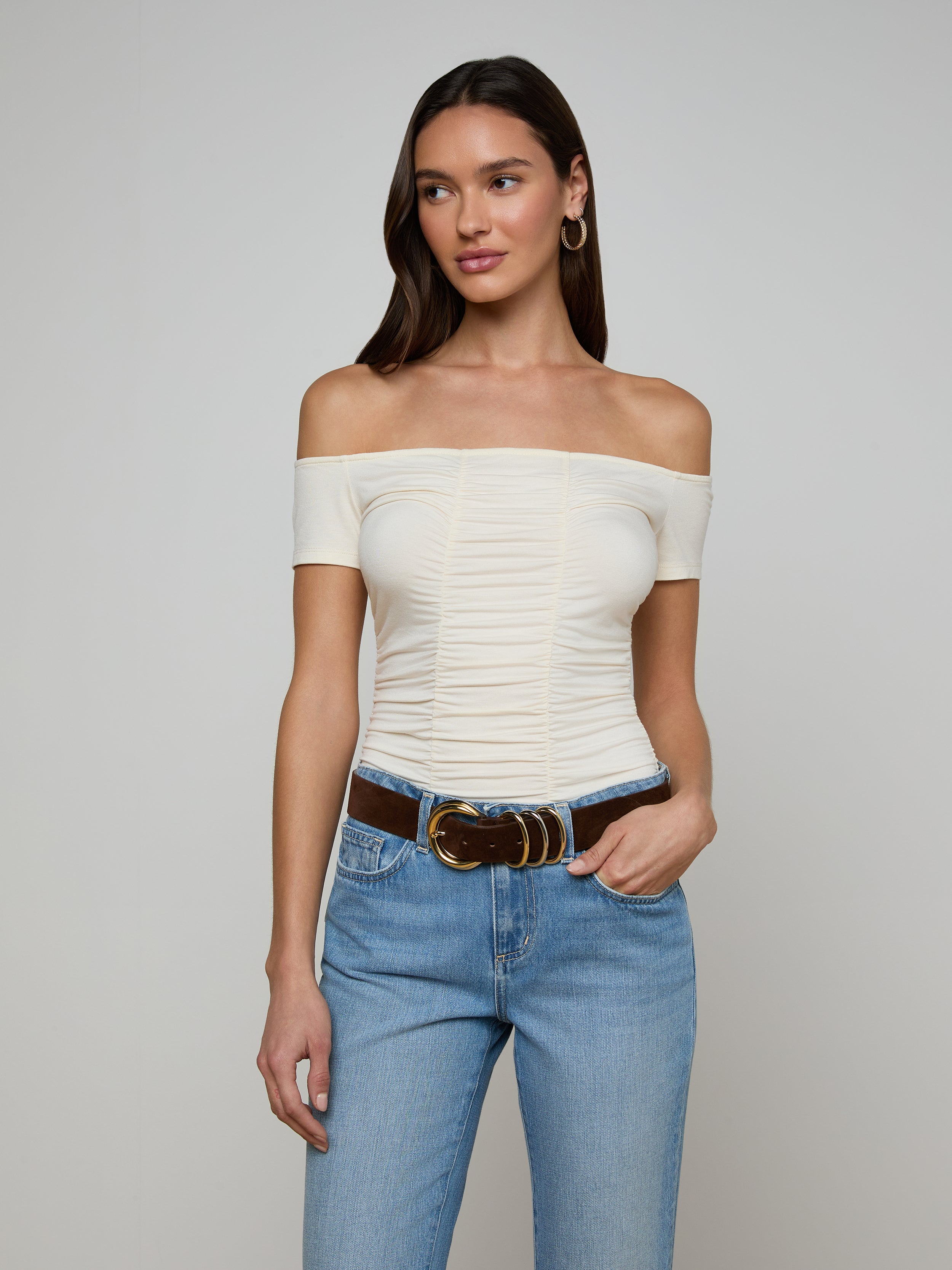 Baliegh Ruched Bodysuit In Vintage White