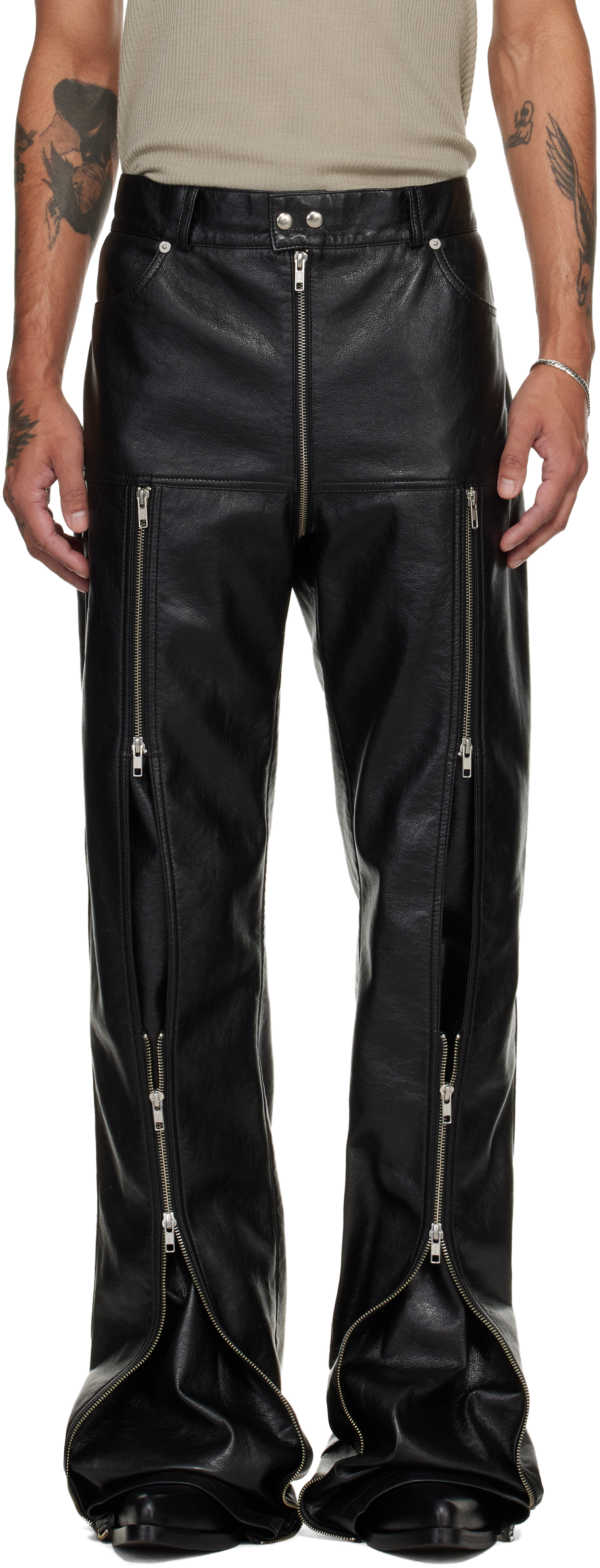 Black Zipped Riot 5-Pocket Faux-Leather Pants