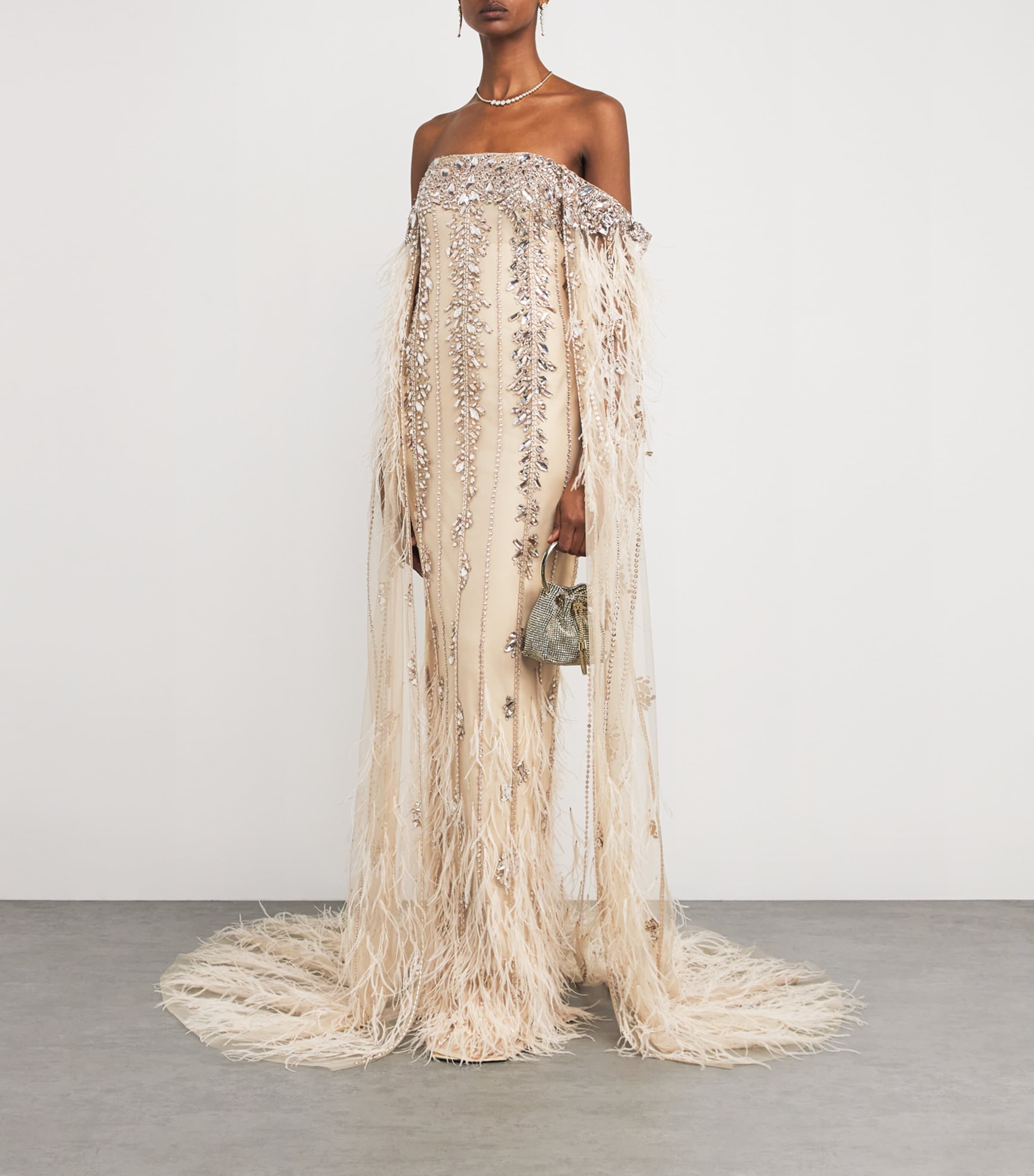Pamella Roland Tulle Embellished Cape Gown