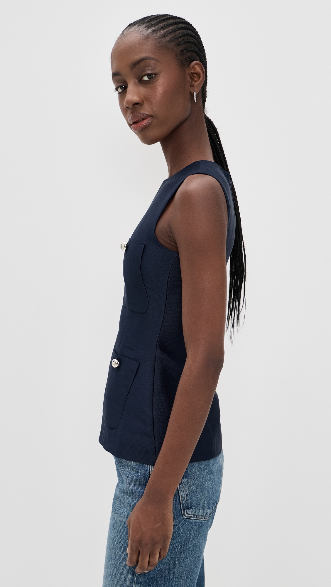 Alma Satin Pocket Top NAVY
