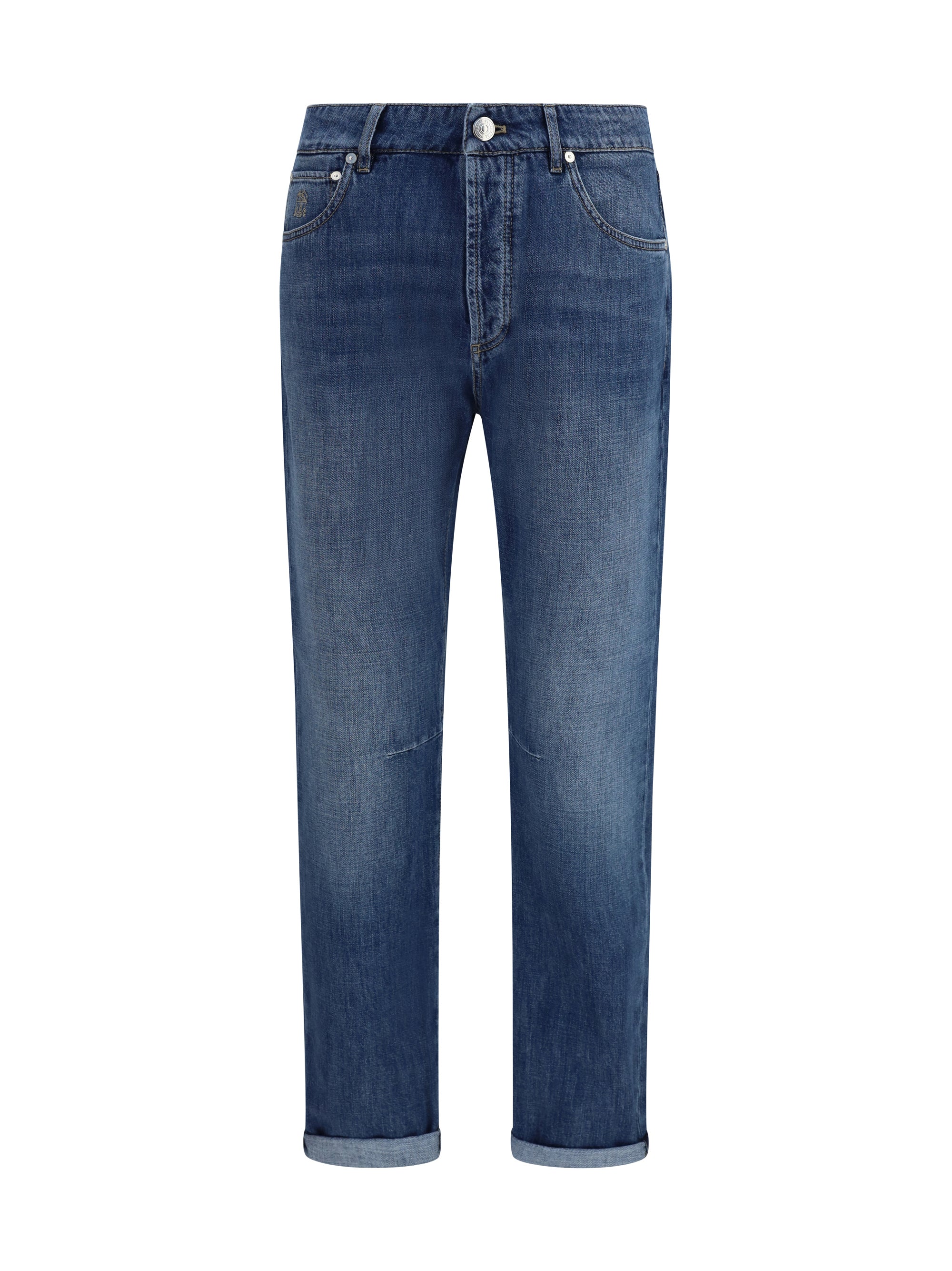 Straight Five-Pocket Cotton Denim Jeans — Blue