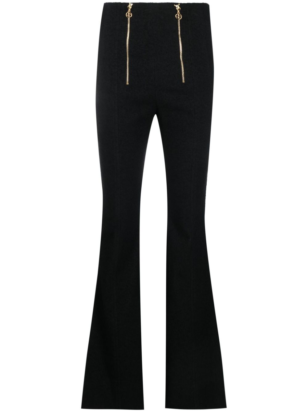 Zip-detail tweed flared trousers - Black