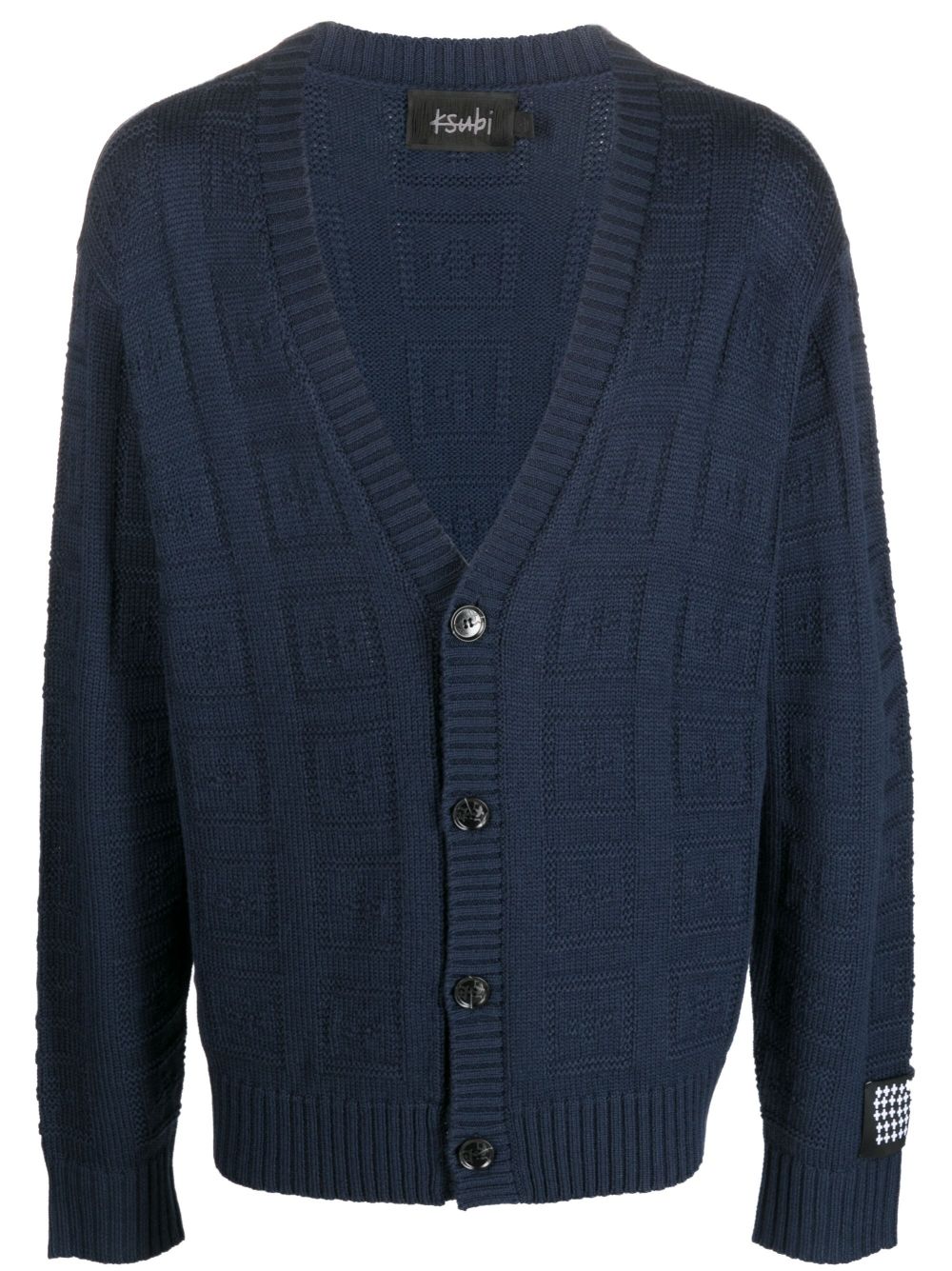 Logo-intarsia wool-blend cardigan - Blue