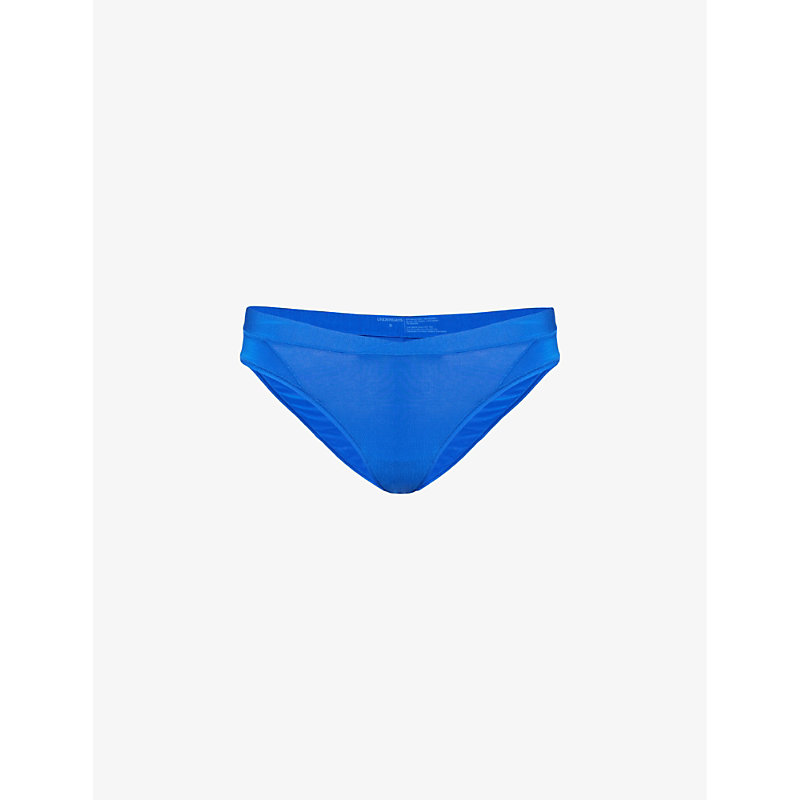 Womens Blue Everyday Mid-rise Stretch-woven Briefs