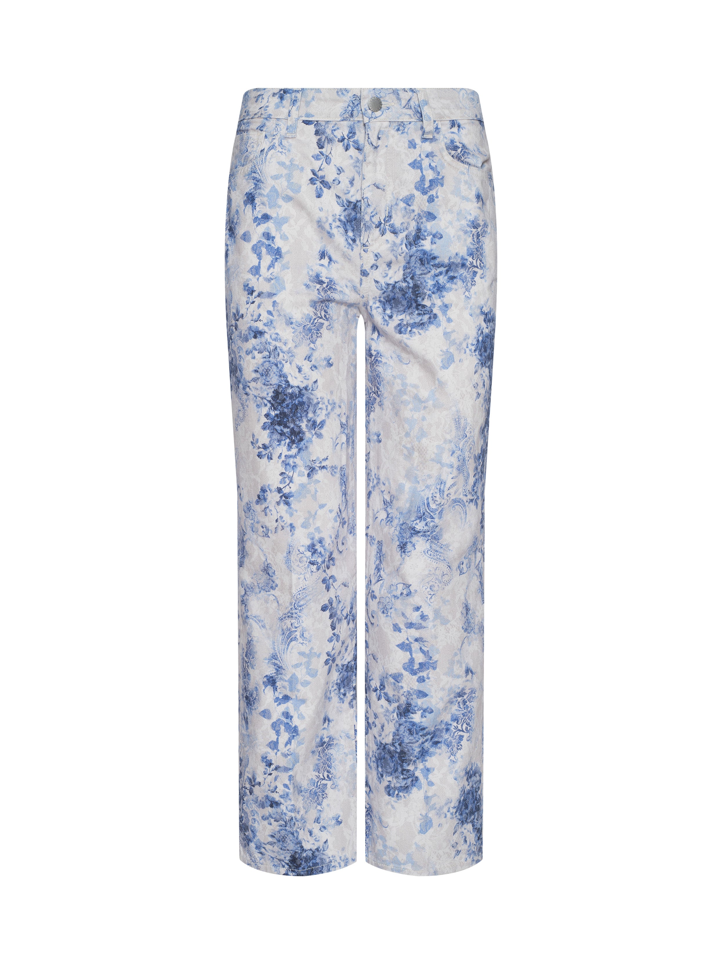 June Cropped Stovepipe Jean In Ivory/blue Watercolor Lace Paisley