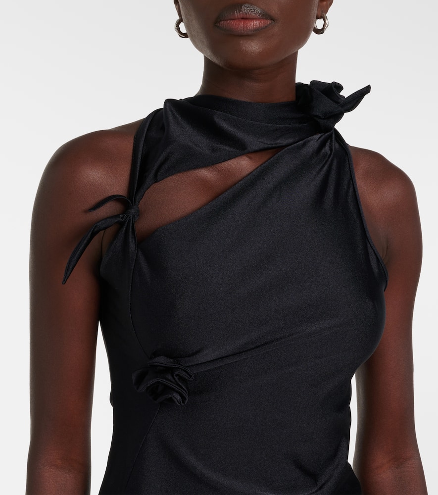 Floral-appliqué asymmetric top