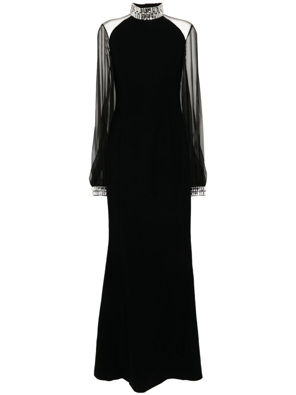 Crystal-embellished puff-sleeves dress - Black