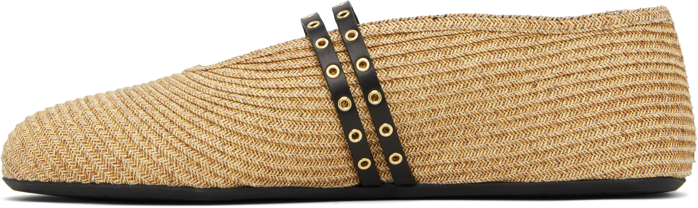 Beige Paper Straw Ballerina Flats