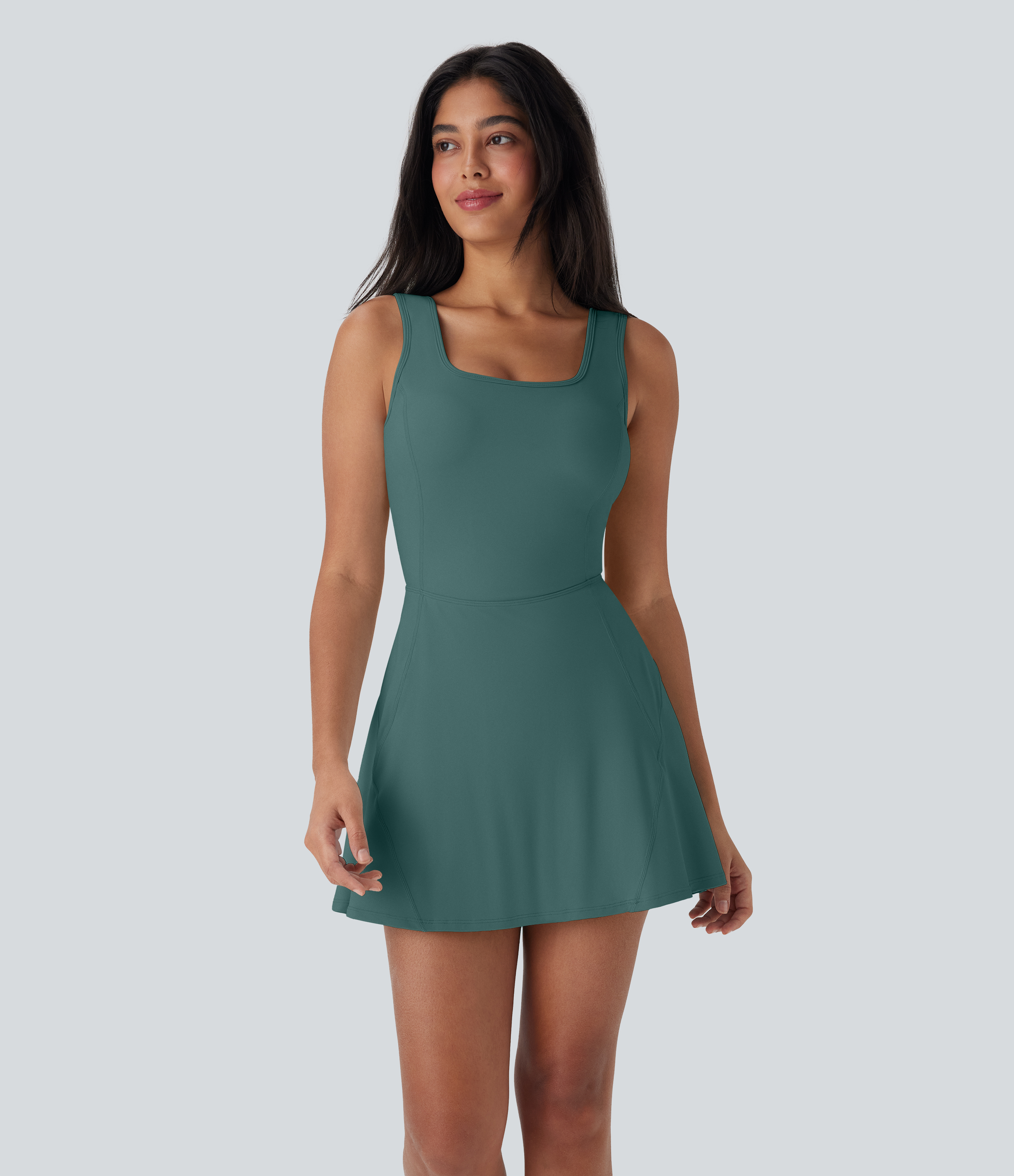 SoftlyZero™ Airy U Neck 2-in-1 Pocket Mini Cool Touch Dance Active Dress-Easy Peezy Workout Dress - Blue Spruce