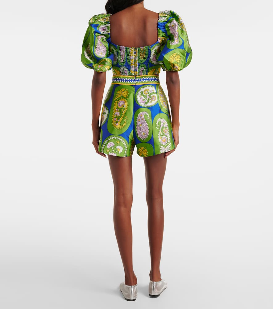 Alémais Printed balloon-sleeve cropped top