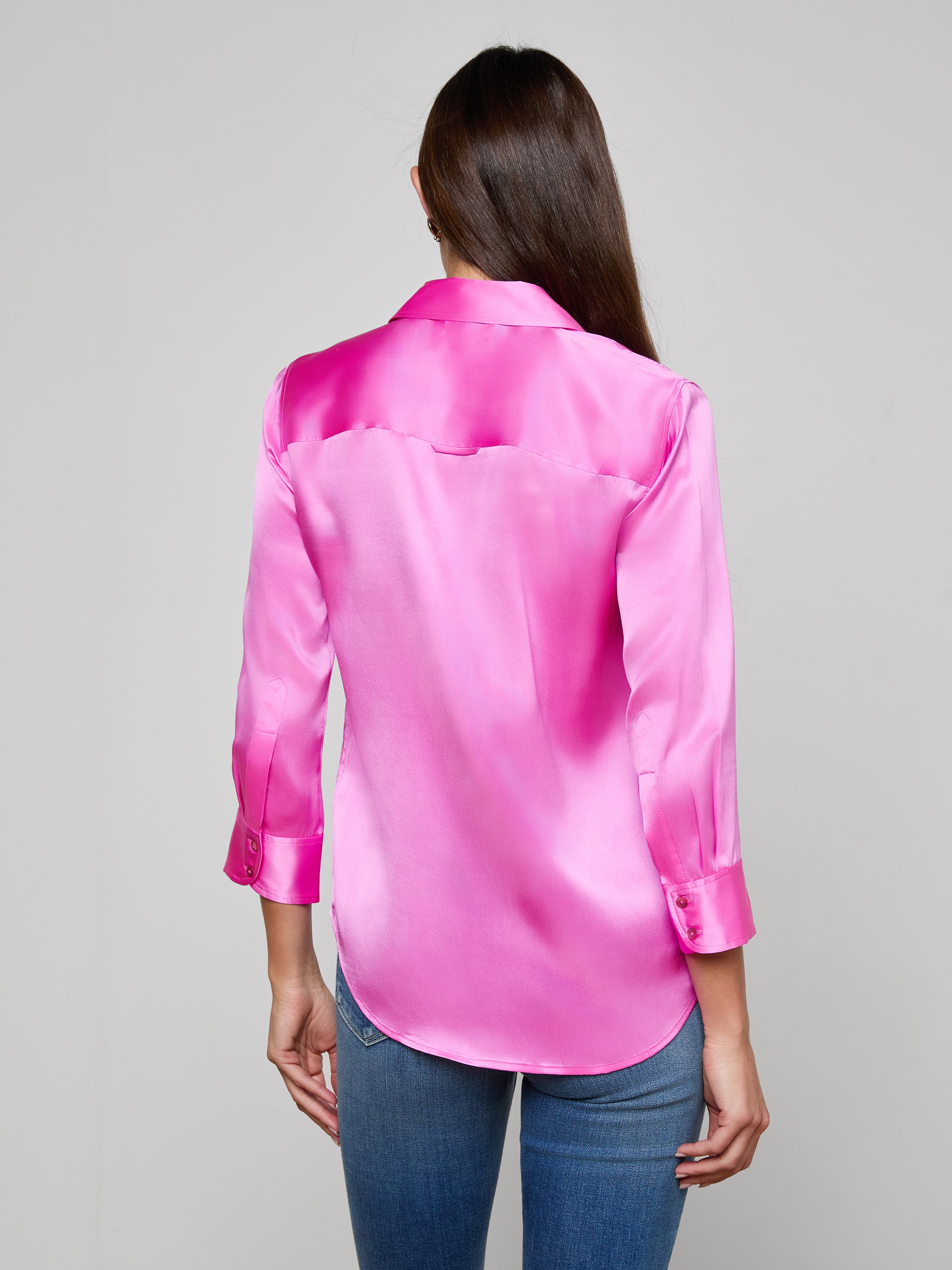 Dani Silk Blouse Top In Fuchsia