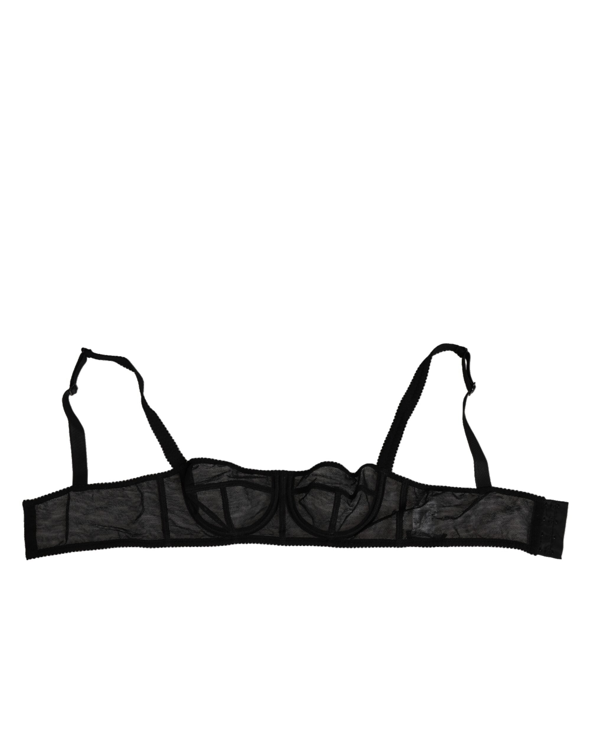 Floral Underwired Balconette Bra — Black