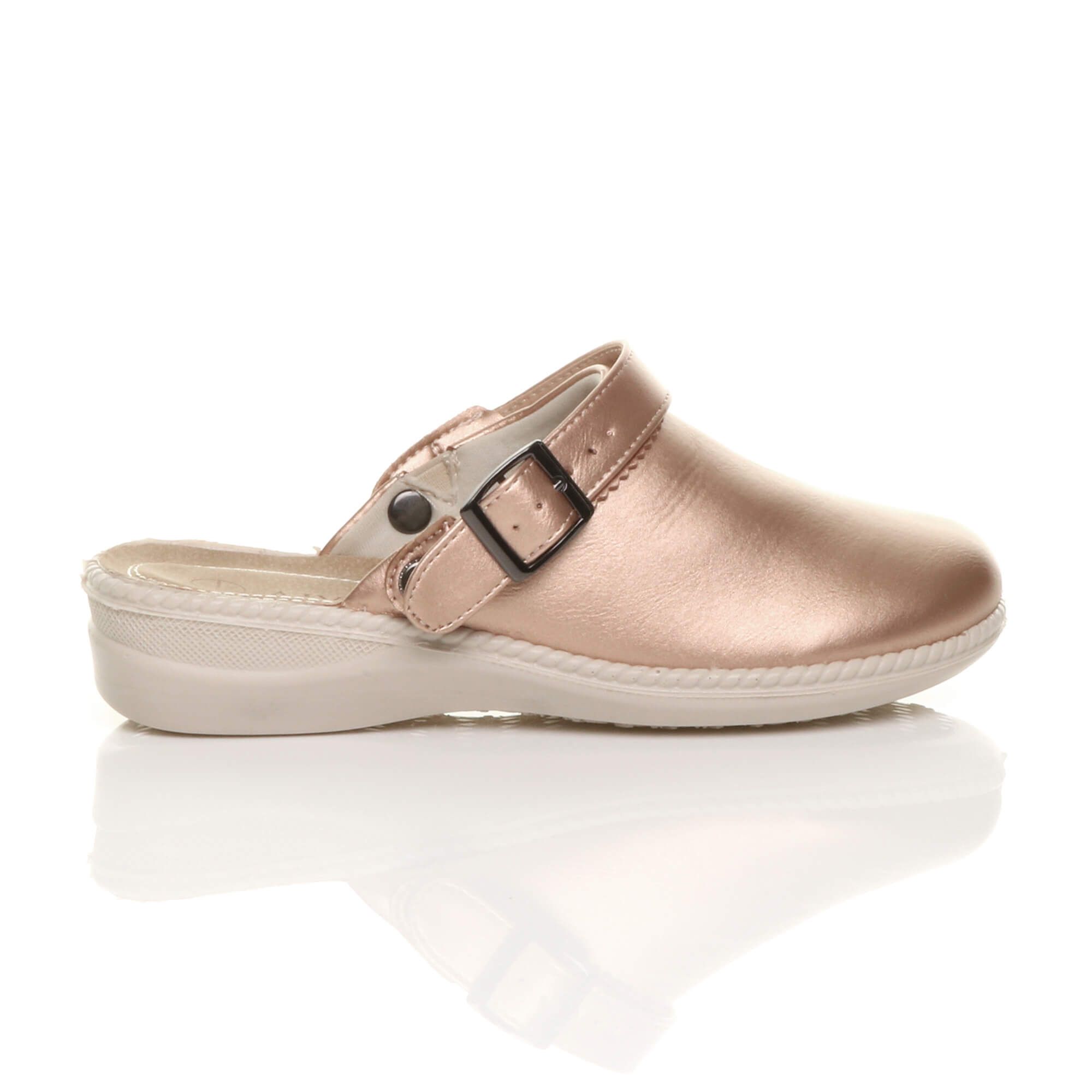 AJVANI Women's Low Wedge Heel Slingback Clogs Faux Leather Mules in Rose Gold