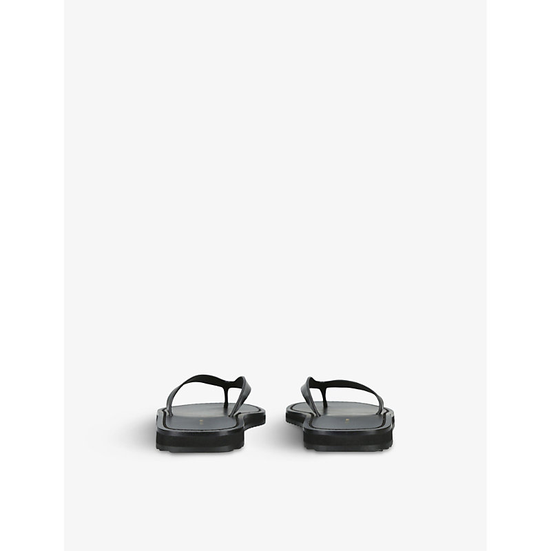 Womens Black City Slip-on Leather Flip Flops