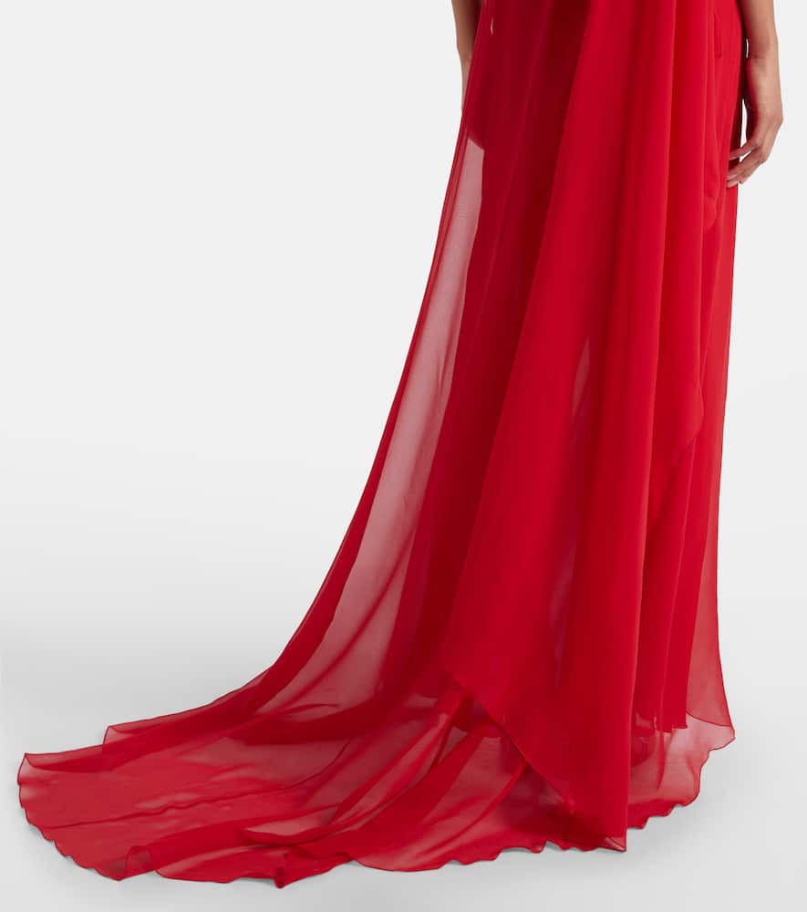 Asymmetric draped silk georgette gown