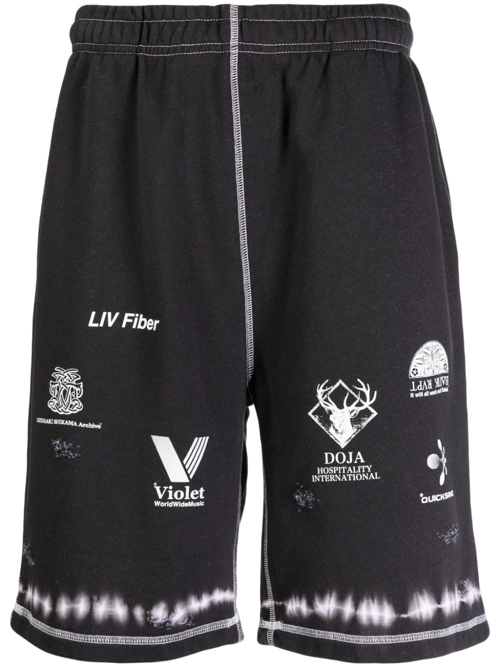 Graphic-print elasticated-waistband shorts - Grey