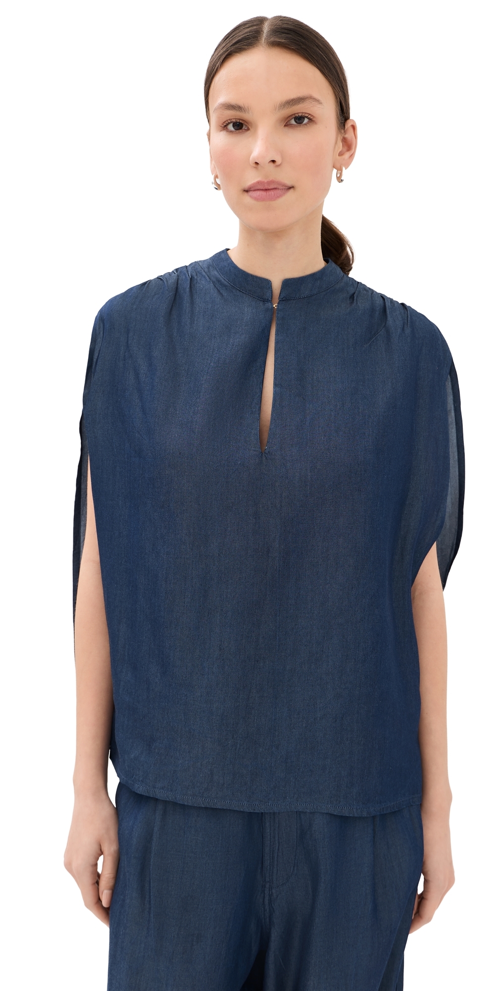 Tracy Chambray Sleeveless Blouse Blue Denim