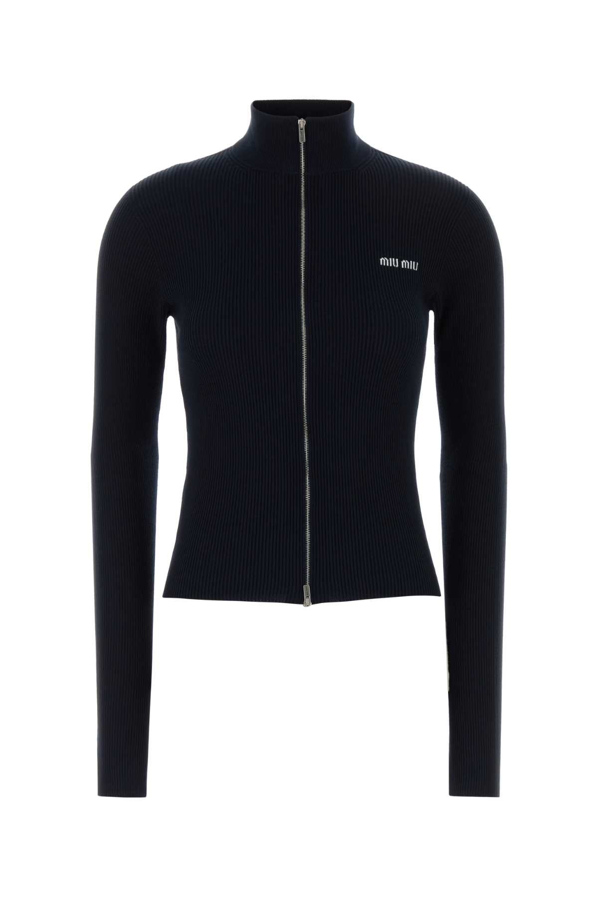 Logo-Embroidered Ribbed Cotton Cardigan — Navy