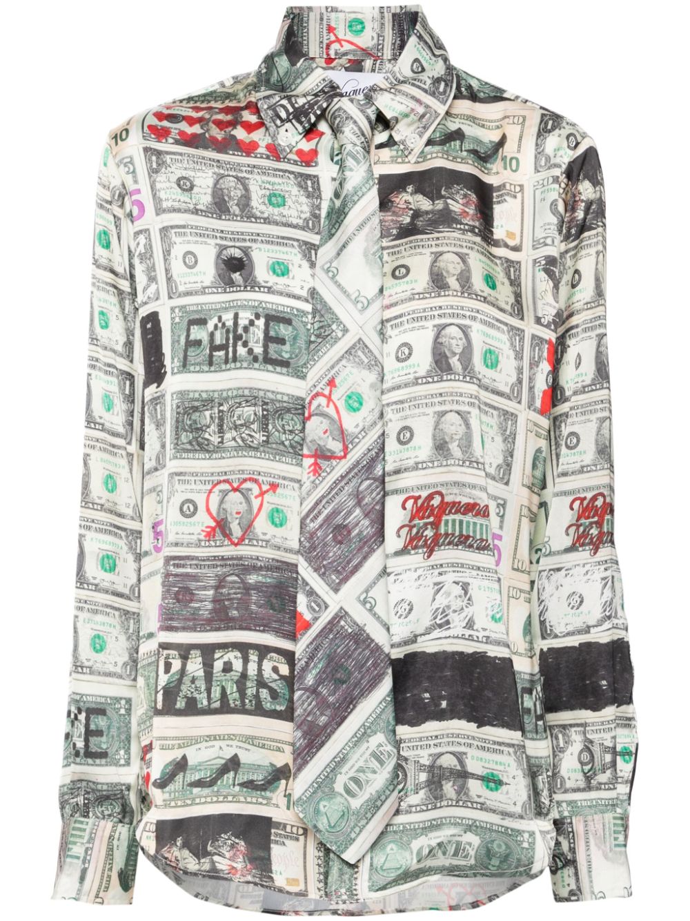 Dollar-print tie-detail shirt - Green