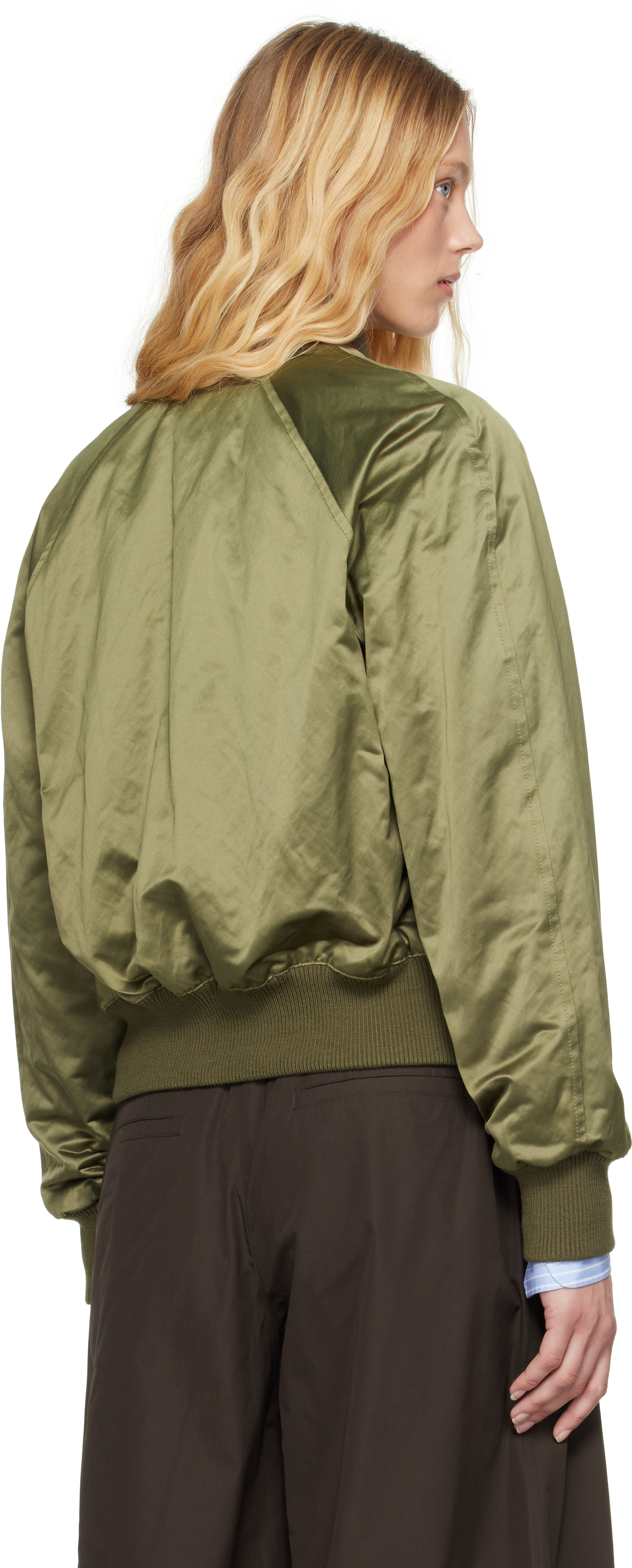 AMI Paris Green Cotton Satin Ami de Coeur Bomber Jacket