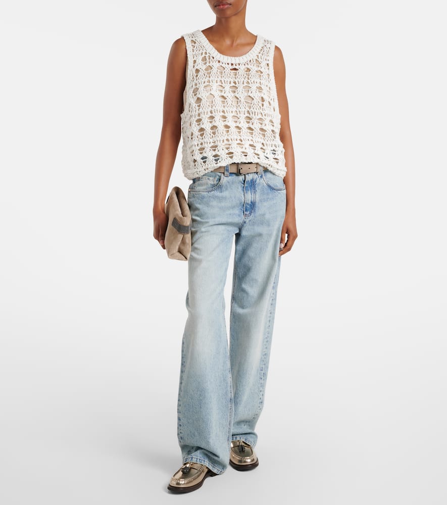 Open-knit jute and cotton-blend top
