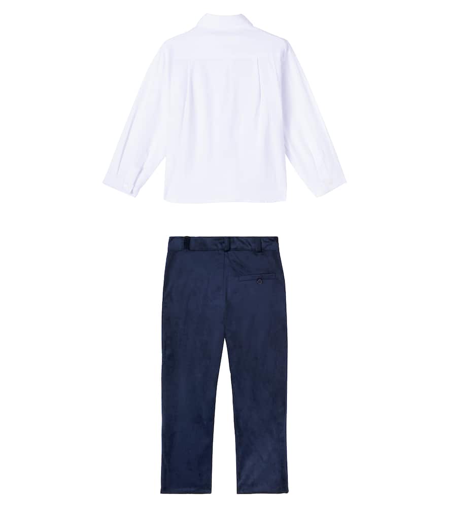 Baby cotton shirt and velvet pants set