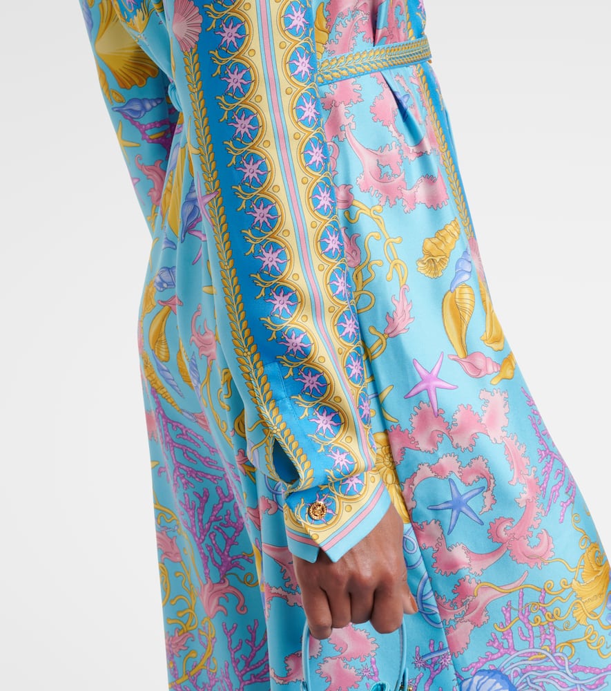 Underwater Barocco silk twill maxi dress