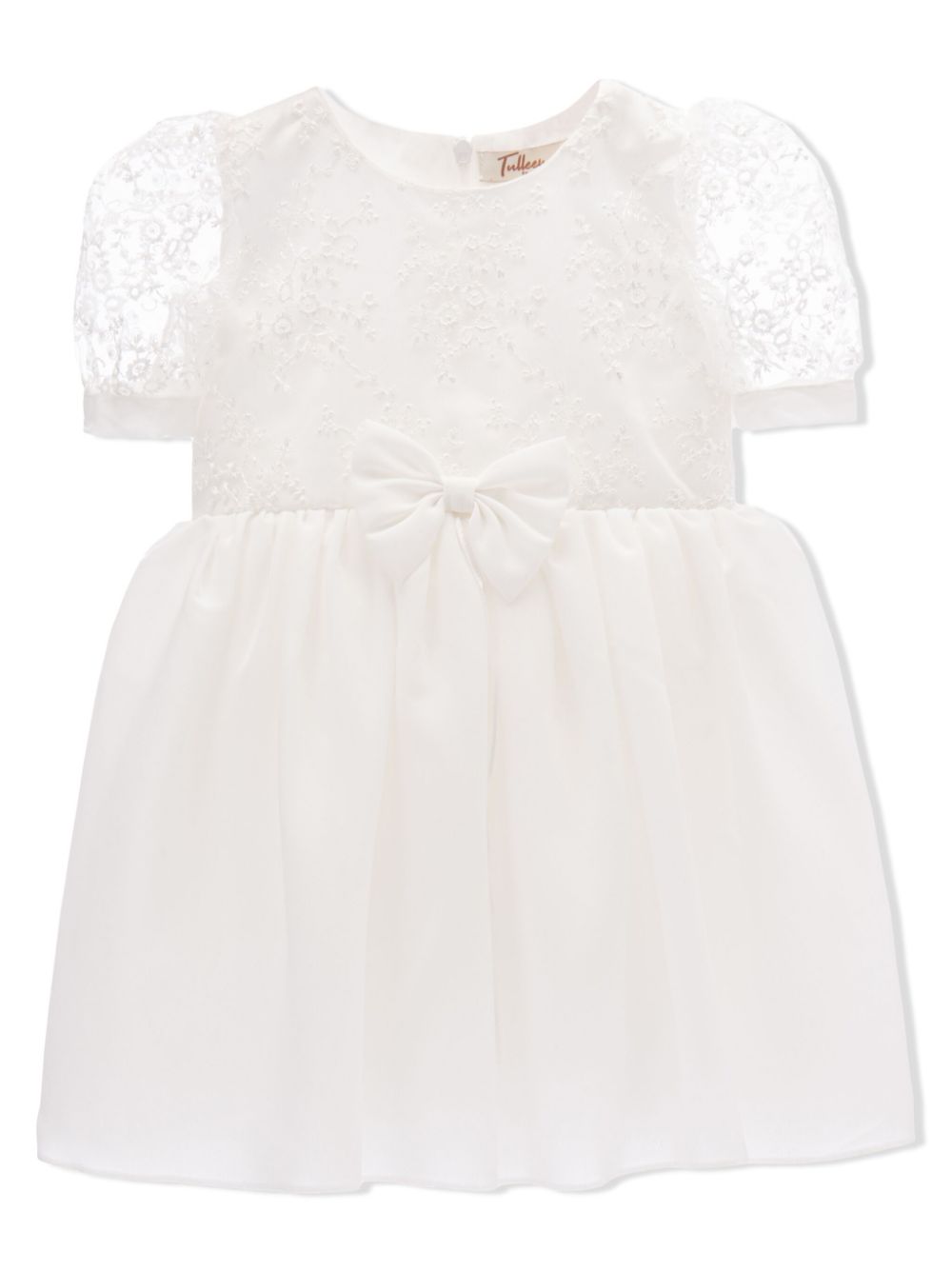 Bow floral embroidery dress - White