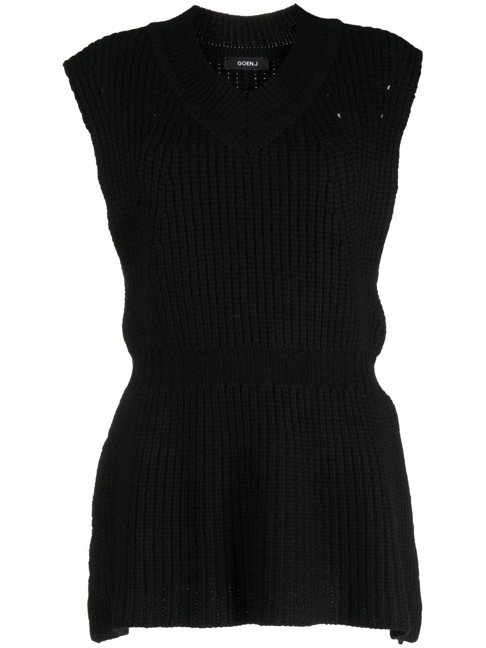 Side-slit ribbed jumper vest - Black