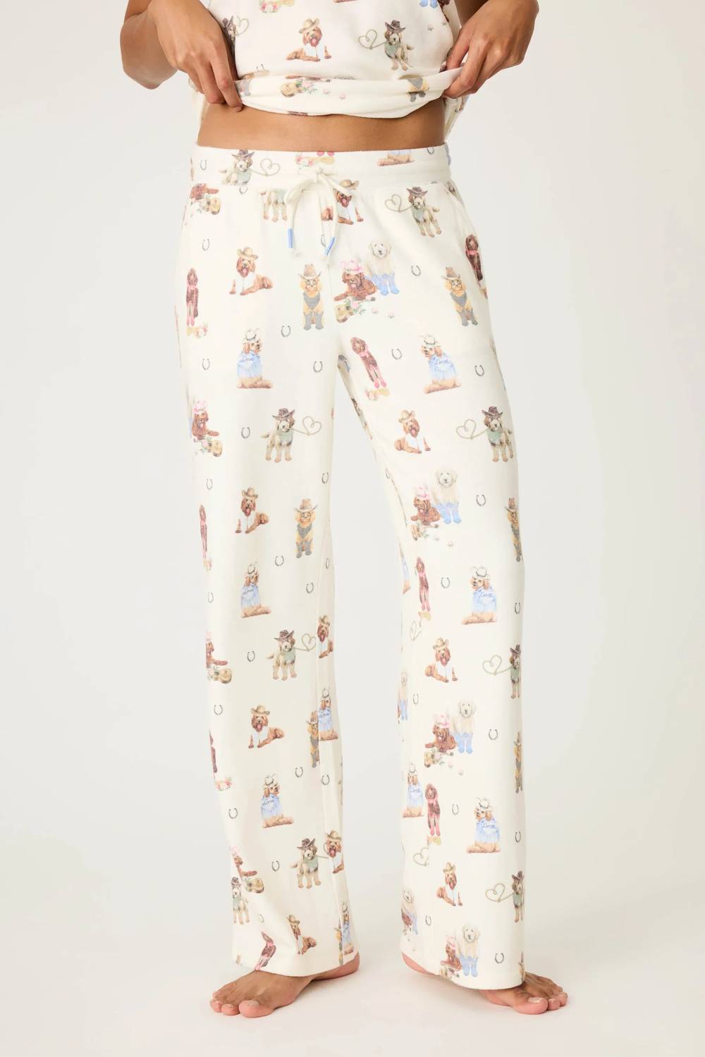 Women's Ruff On The Range Dog Print Open Leg Pant In Ivory