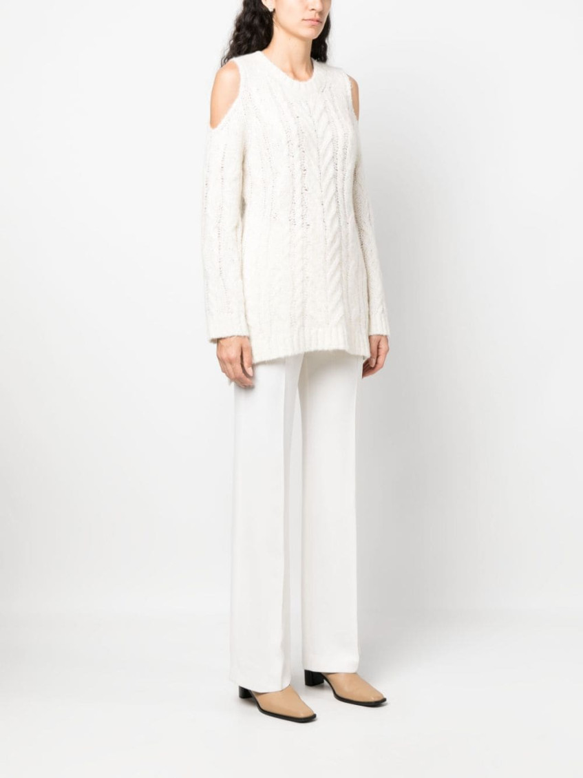 White Off-shoulder Crochet Jumper