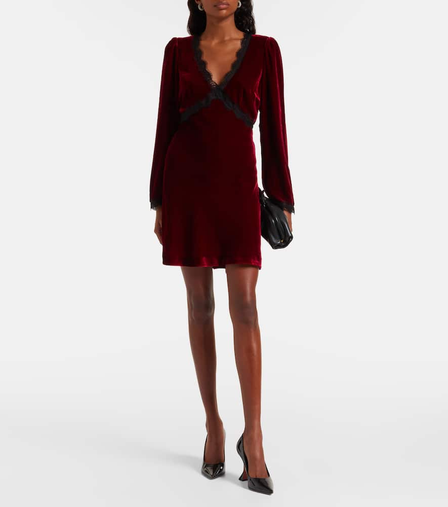 Macie lace-trimmed velvet minidress