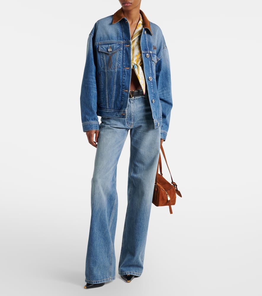 Trucker suede-trimmed denim jacket