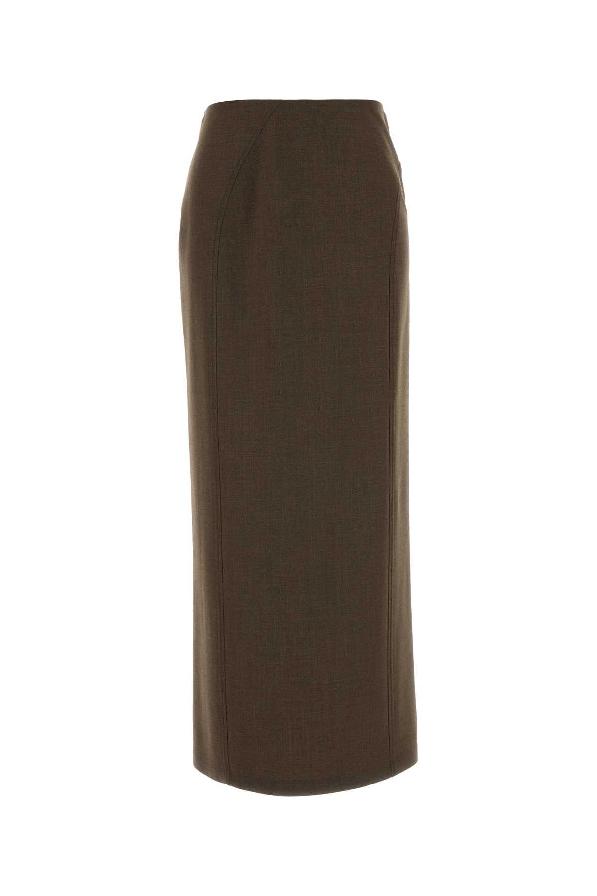 Stretch Wool Blend Skirt — Brown
